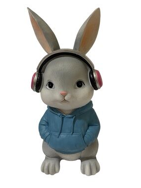 Bunny wearing Headphones & Blue Hoodie Decor - NWT***